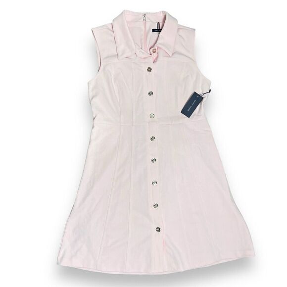 Tommy Hilfiger Dress Women’s 12 Pink A Line Button Up Collared Sleeveless - Picture 1 of 9